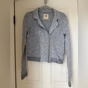 Hollister Gray Knit Zip Up Sweater XS Textured Cropped Cardigan Casual